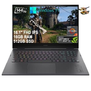 HP Omen 16 Gaming Laptop 16.1" FHD 144Hz IPS Display AMD Octa-Core Ryzen 7 5800H 16GB RAM 512GB SSD NVIDIA GeForce RTX 3050 Ti 4GB RGB Backlit USB-C B&O Audio