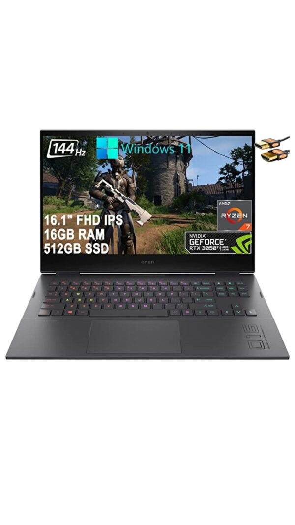 HP Omen 16 Gaming Laptop 16.1" FHD 144Hz IPS Display AMD Octa-Core Ryzen 7 5800H 16GB RAM 512GB SSD NVIDIA GeForce RTX 3050 Ti 4GB RGB Backlit USB-C B&O Audio
